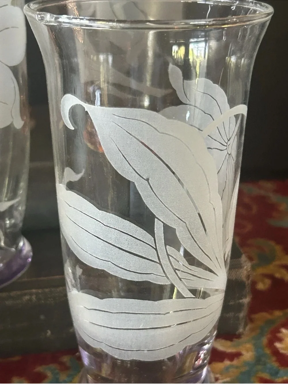6 Vintage McBride Cameo Frosted Leaf Glasses Tumbler Multicolored Bases